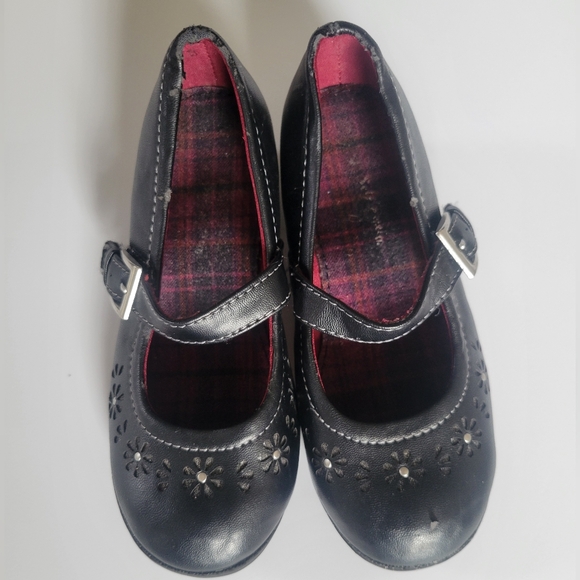 SELF ESTEEMaryjane wedge flat girl black shoes with flowers velcro strap - Picture 1 of 5